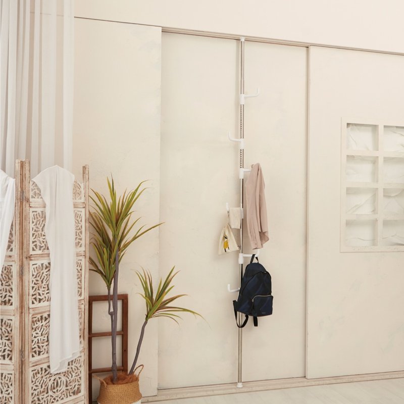 不锈钢弹扣式顶天立地挂衣架/衣帽架(耐重/高度可达3m) - 衣架/挂勾 - 不锈钢 白色