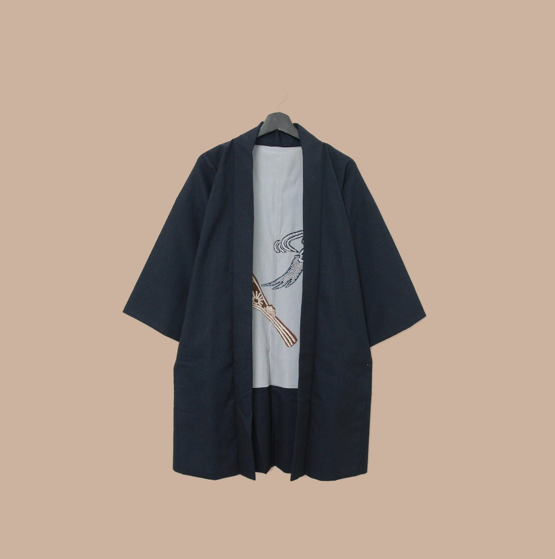 Back to Green-日本带回羽织 寿字 花朵 M-15 /vintage kimono - 女装休闲/机能外套 - 丝．绢 