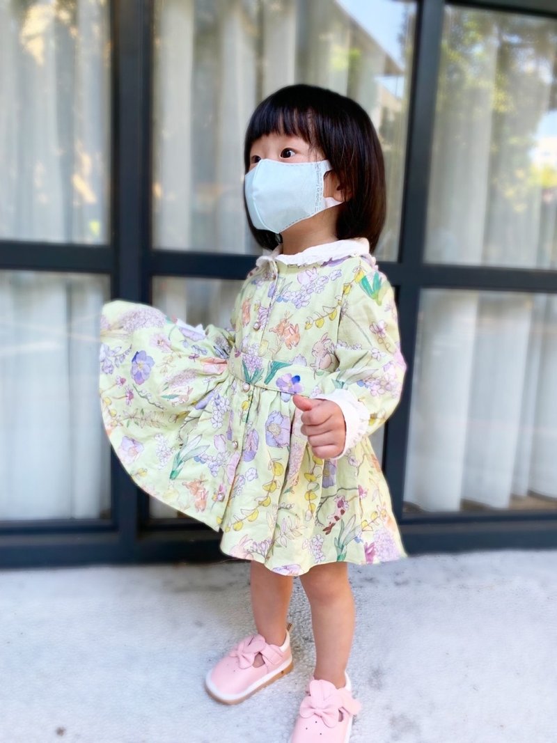 【KID SIZE 80-130】英伦花园小童洋装 水蓝 附绑带 - 童装裙 - 棉．麻 绿色