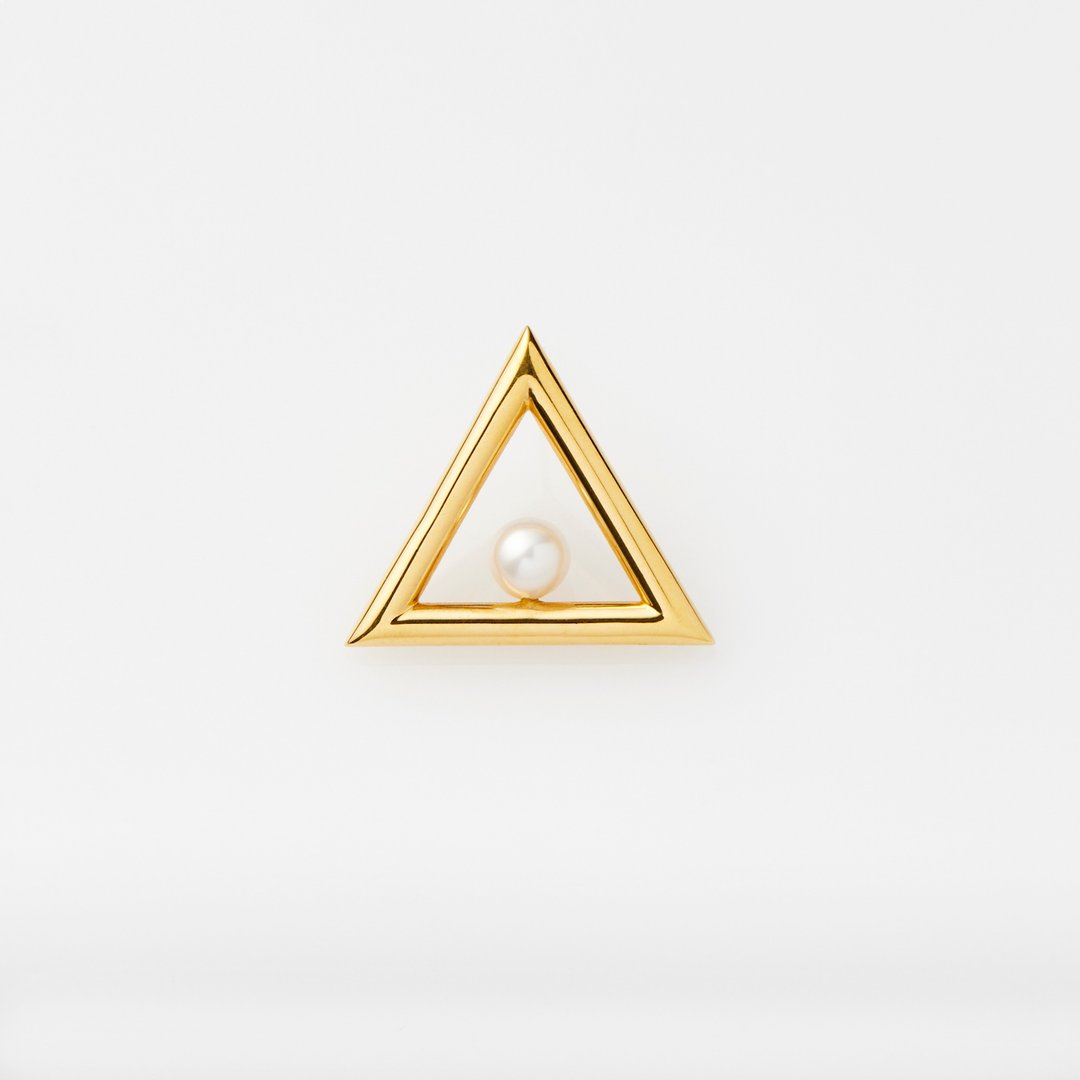 Triangle pierce (single) - 耳环/耳夹 - 银 粉红色