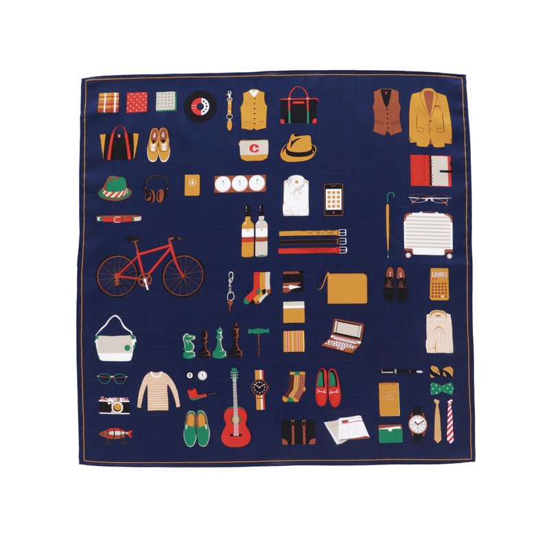 男仕系列 经典海军蓝 手帕 47×47cm 纯棉100% 日本制 - 手帕/方巾 - 棉．麻 蓝色