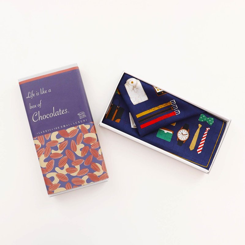 વાલેન્ટાઈન (Valentine) 期间限定包装纸，附礼盒，日本制高品质男士系列手帕 - 经典海军蓝 47×47cm 纯棉 - 手帕/方巾 - 棉．麻 蓝色