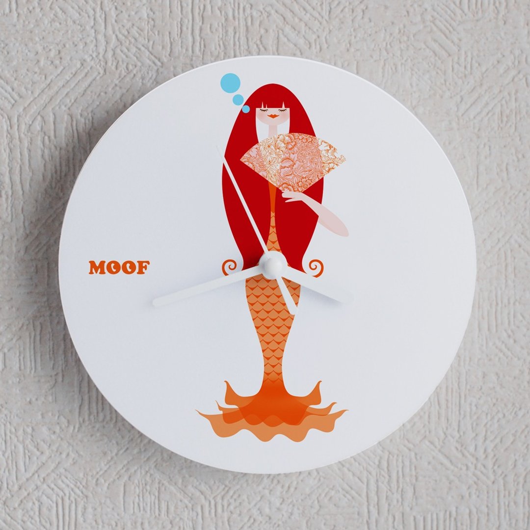 Mofu wall clock illustration watch goldfish simple design princess mermaid mermaid - 时钟/闹钟 - 塑料 橘色