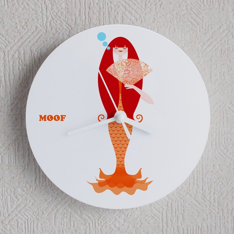 Mofu wall clock illustration watch goldfish simple design princess mermaid mermaid - 时钟/闹钟 - 塑料 橘色