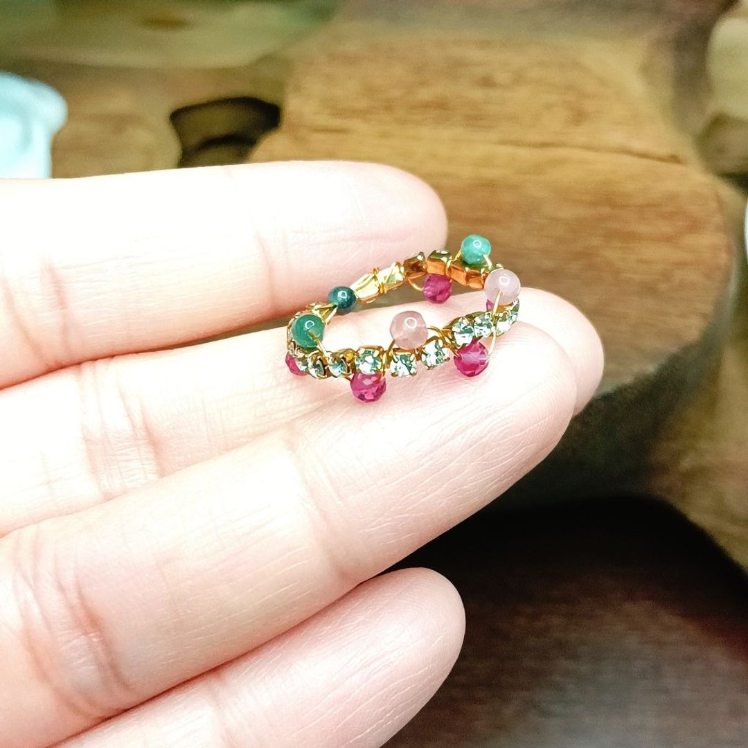 金银财宝Jinyincaibao 14k包金天然精致碧玺尖晶钻戒指 - 戒指 - 宝石 