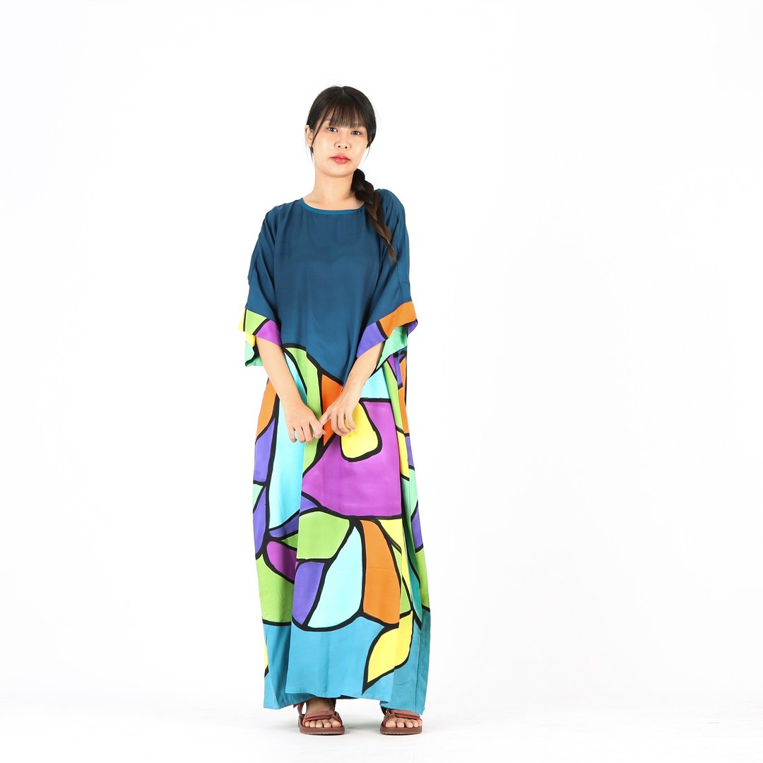 Kaftan Silk Hand Paint Free Size - 洋装/连衣裙 - 丝．绢 蓝色