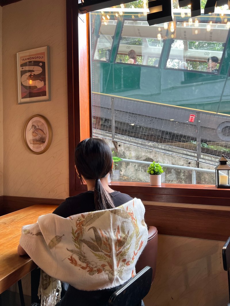 【遥】植物印染天然染草木染羊毛围巾颈巾花圈 - 围巾/披肩 - 羊毛 多色