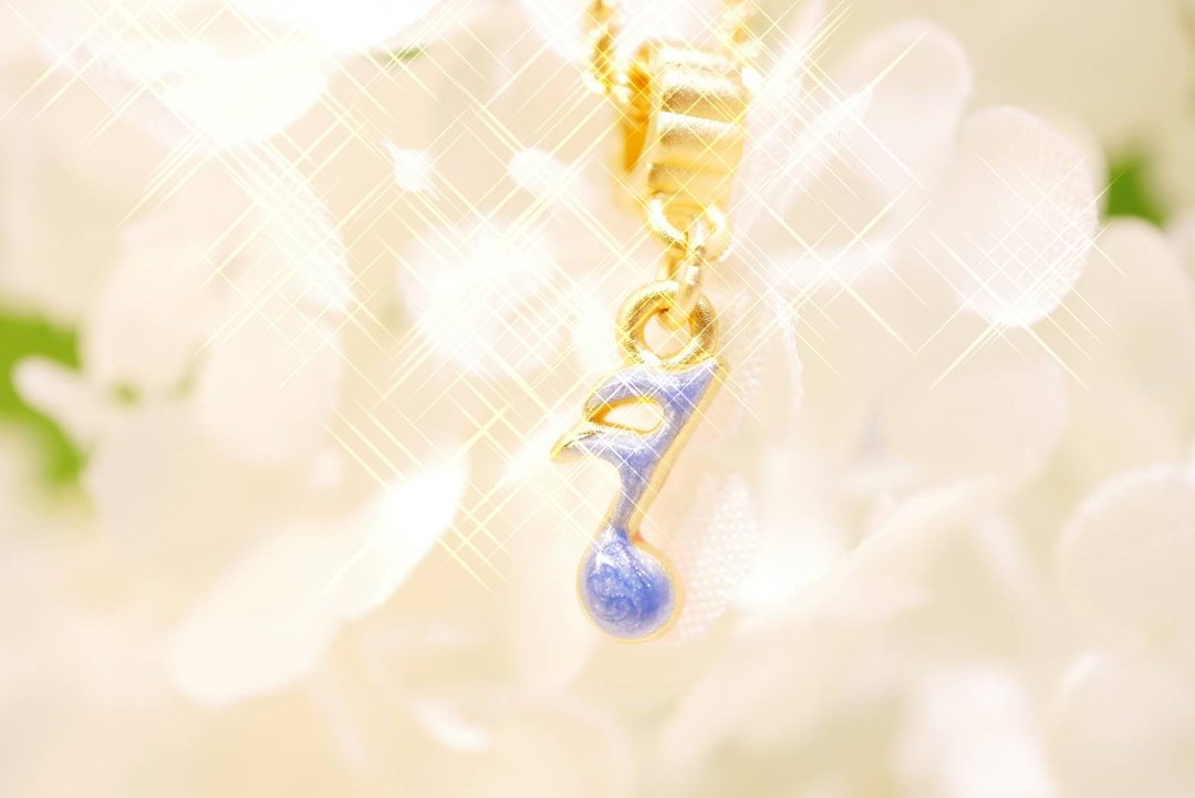 音符-(粉&amp;蓝)-硬金工艺 - 项链 - 24k 金 金色
