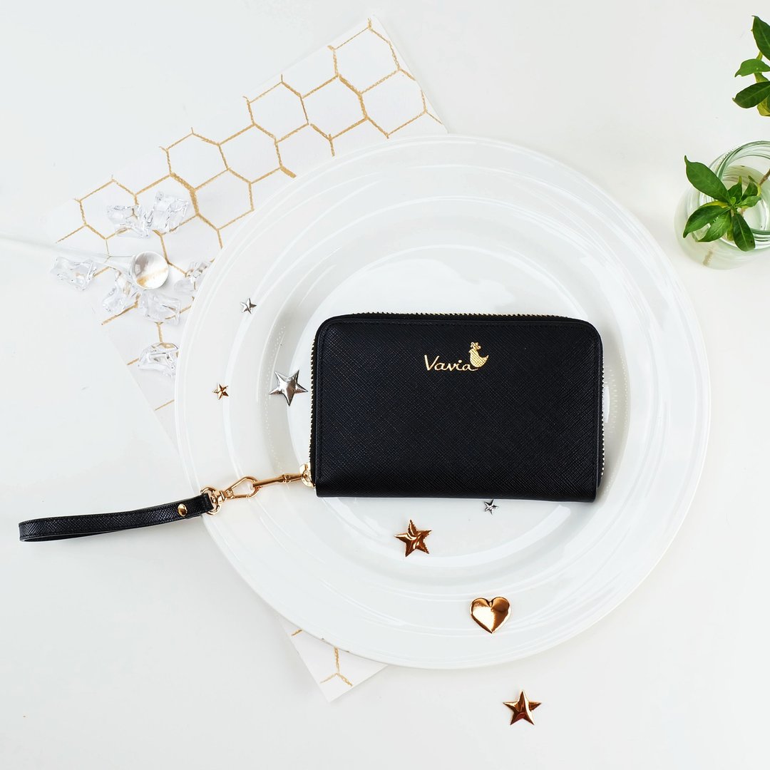 ❥BLACK♥ Medium Zip Around Wristlet [Cow Leather] - 皮夹/钱包 - 真皮 黑色