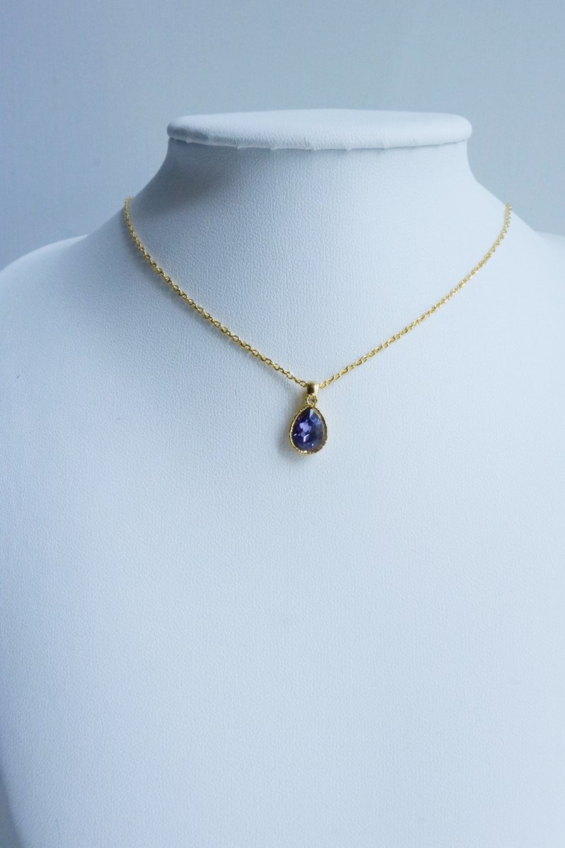 Swarovski 水滴型水钻颈链 - 坦桑石 - 项链 - 纯银 紫色