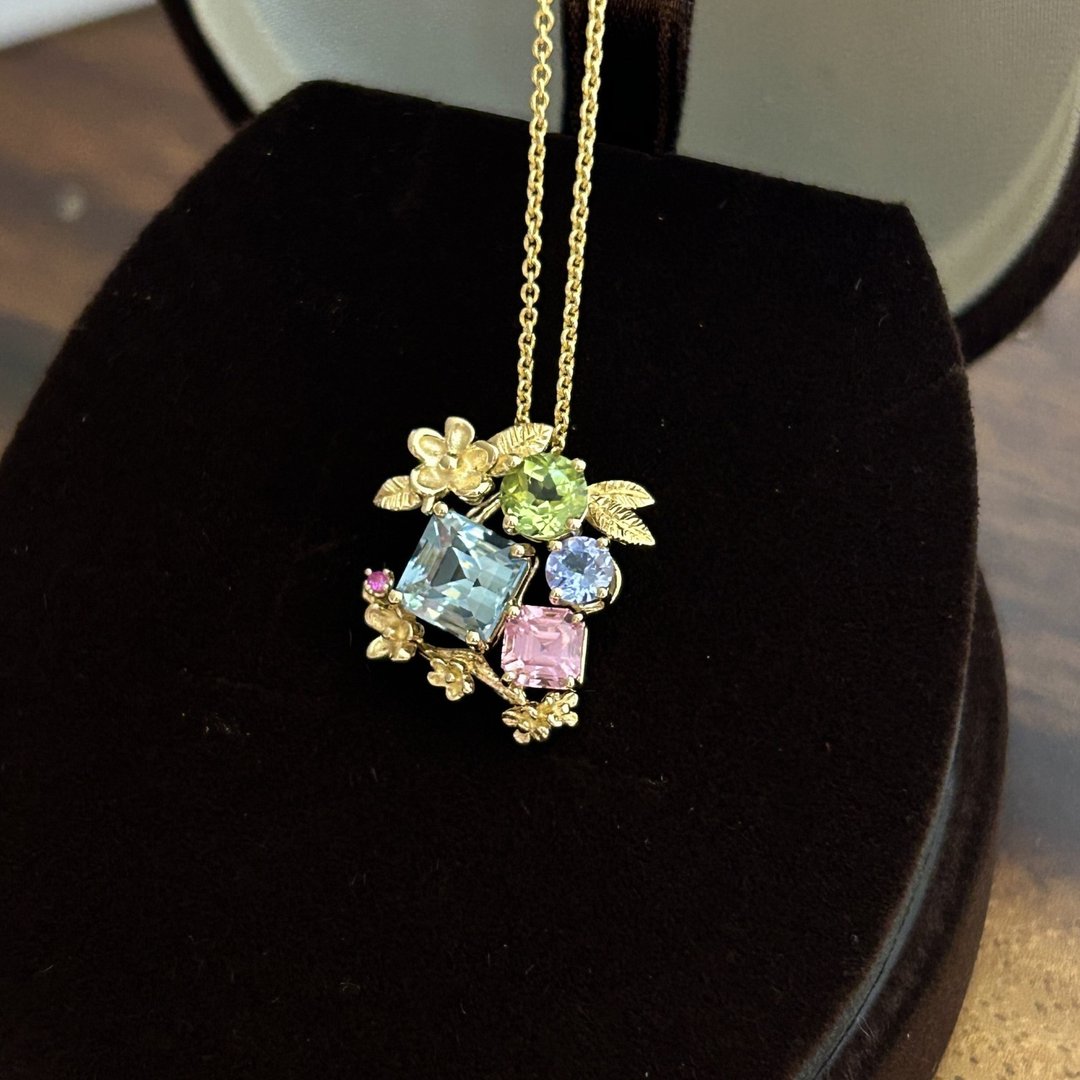 【订制款】多宝石18K花园坠 海蓝宝石 尖晶石 碧玺 项錬 - 戒指 - 宝石 多色