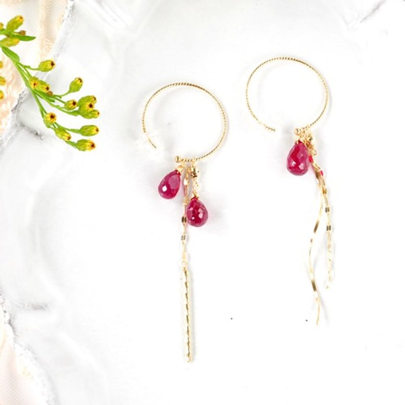 K10 ruby briolette cut hoop earrings - 耳环/耳夹 - 宝石 