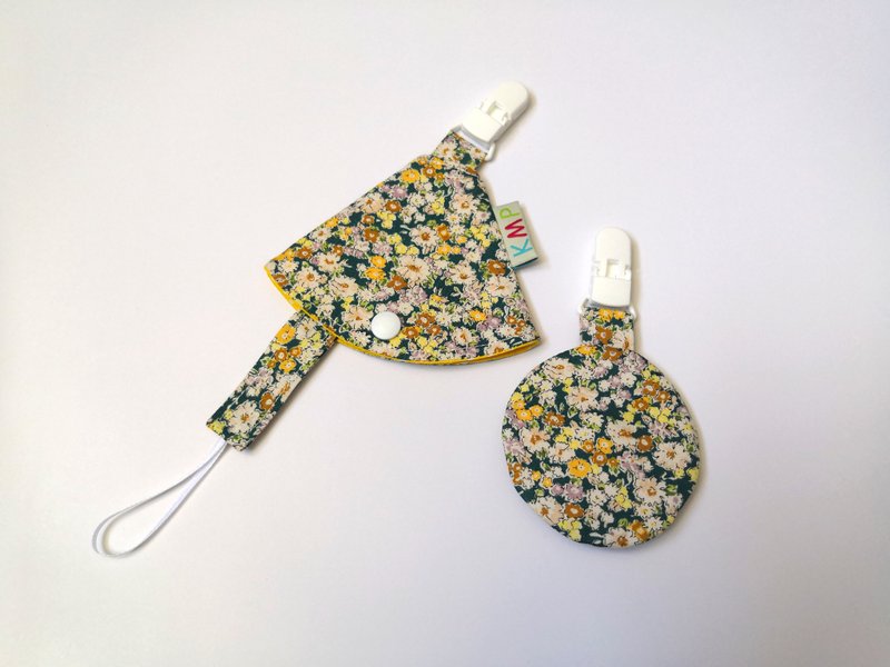 圆形平安袋 奶嘴夹 奶嘴收纳袋 组合 秋季花园 - 平安符/符袋 - 棉．麻 多色