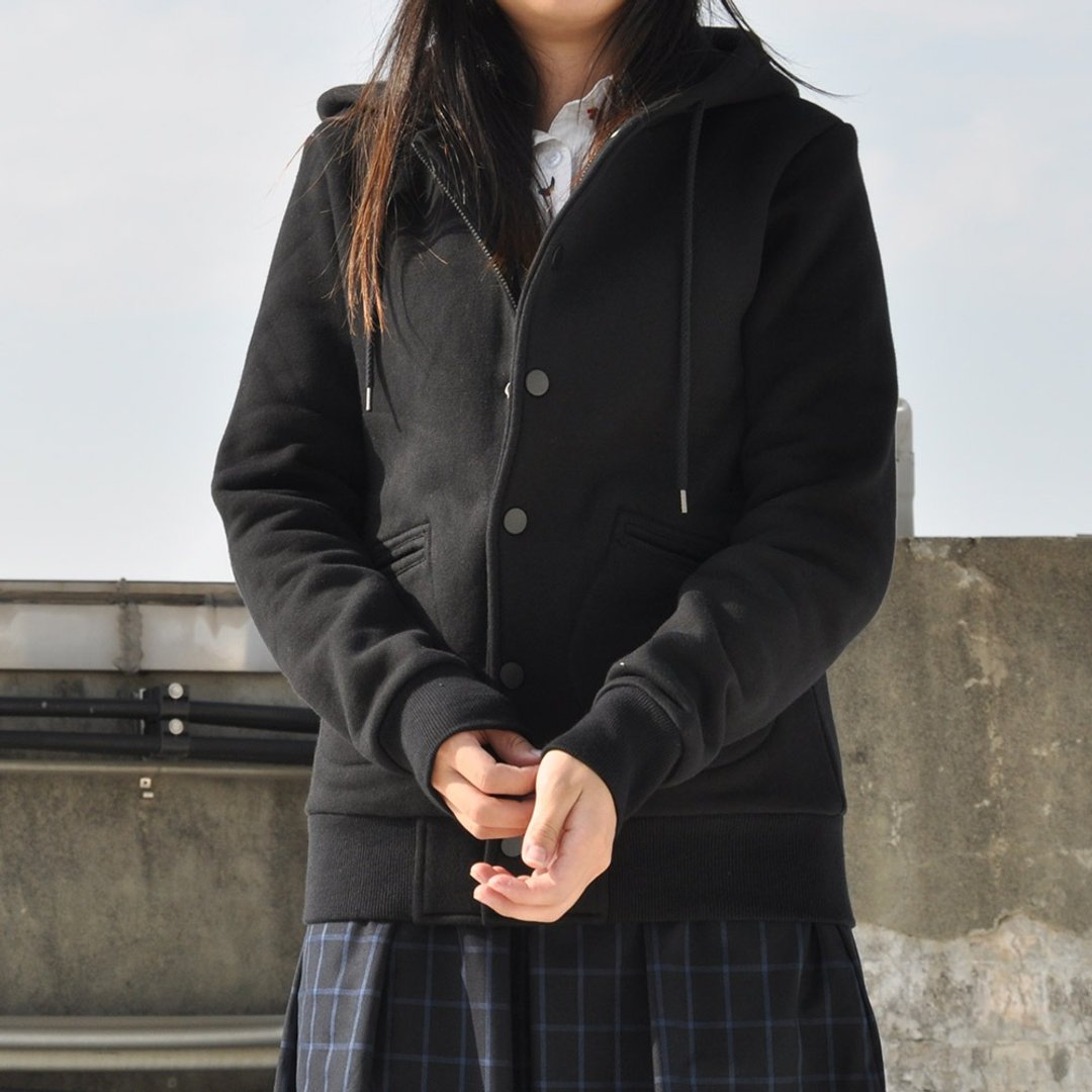 内刷毛棉质连帽卫衣合身外套 棒球外套-黑色 - 女装休闲/机能外套 - 棉 黑色