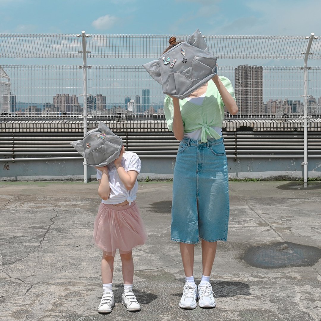 [Pinkoi limited summer lucky bag] Silver cat mesh bag Parent-child 2-piece set - 侧背包/斜挎包 - 其他人造纤维 银色
