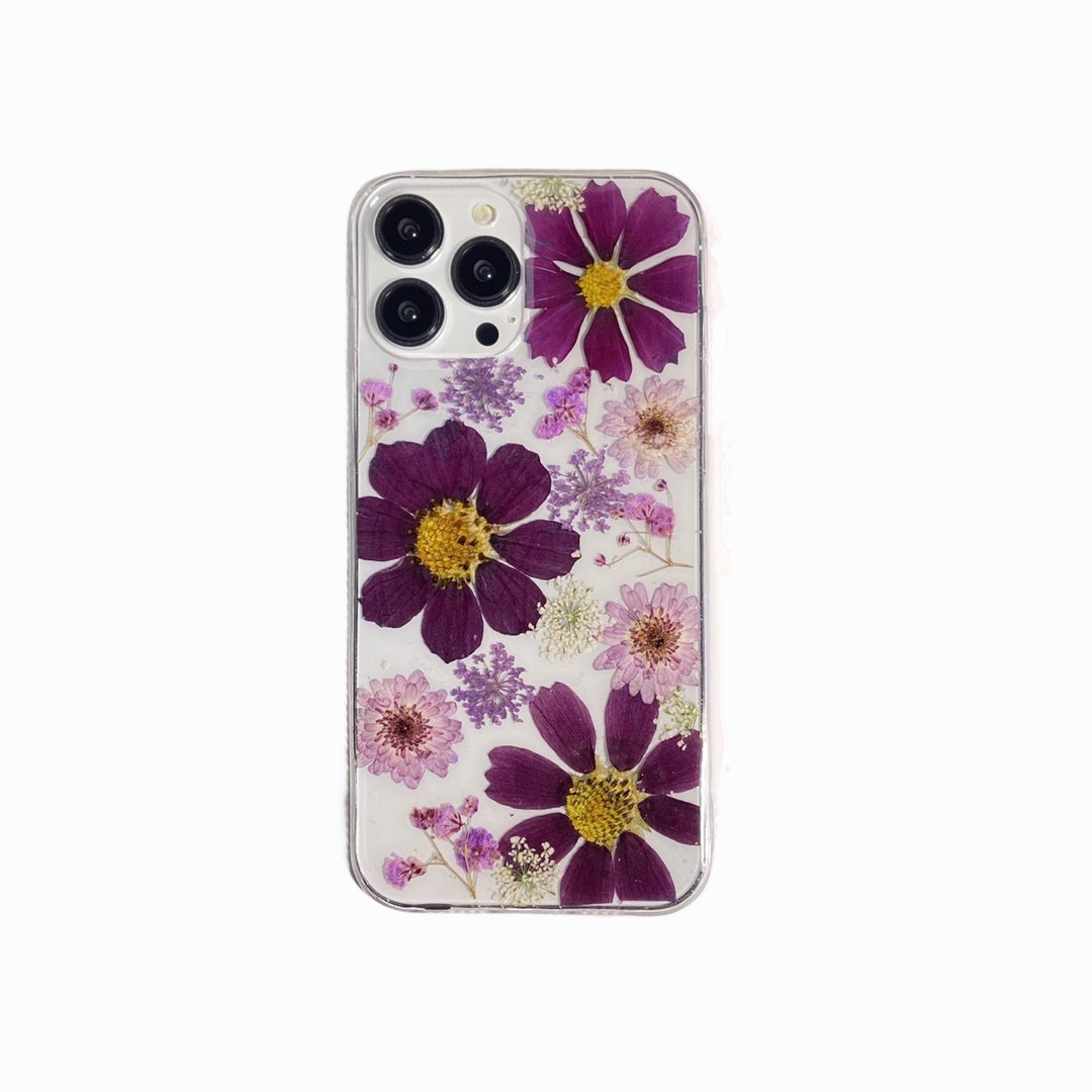紫色格桑花小紫菊押花手机壳适用于iPhone 16 Pro Max SamsungS25 - 手机壳/手机套 - 植物．花 