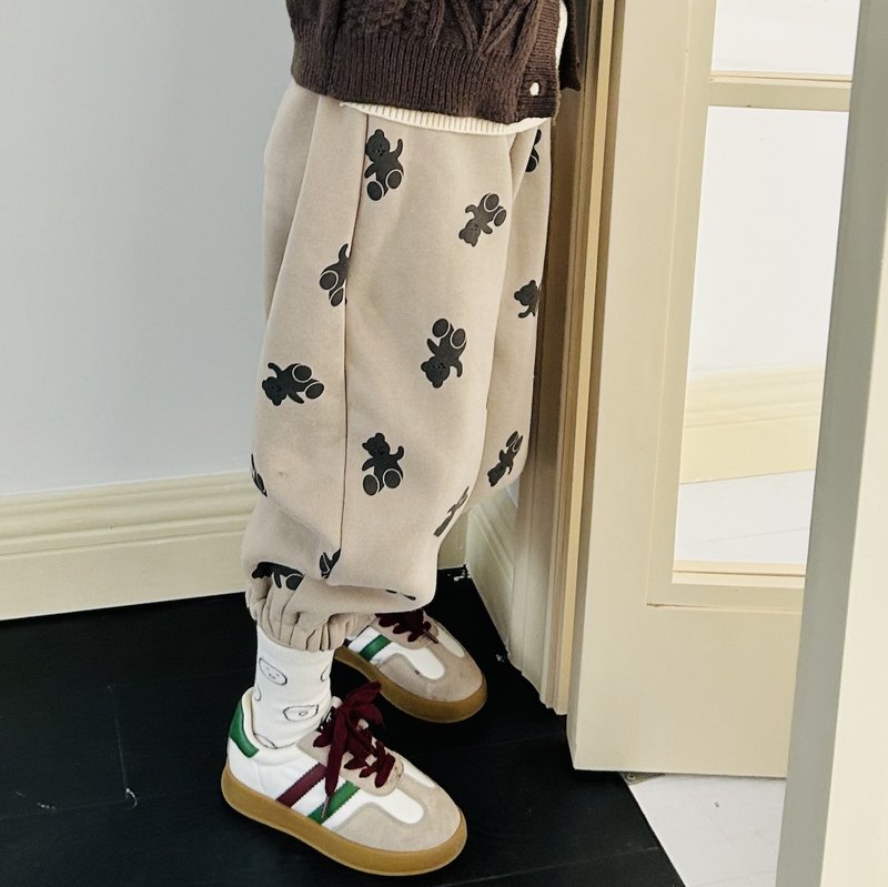 剪影熊毛绒长裤 / 裤子 童装 - 童装裤 - 棉．麻 卡其色