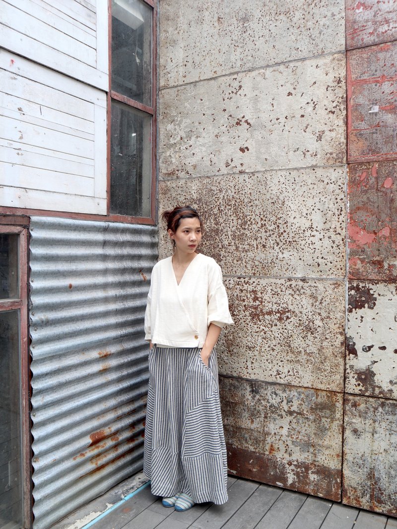 Goody Skirt Navy- white Stripe - 其他 - 棉．麻 蓝色