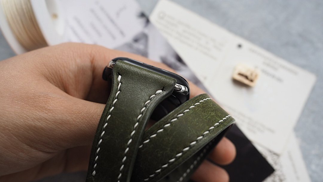 纯手工牛皮爱马仕双圈款苹果AppleWatch表带 定制化刻字礼物 订制 - 表带 - 真皮 多色