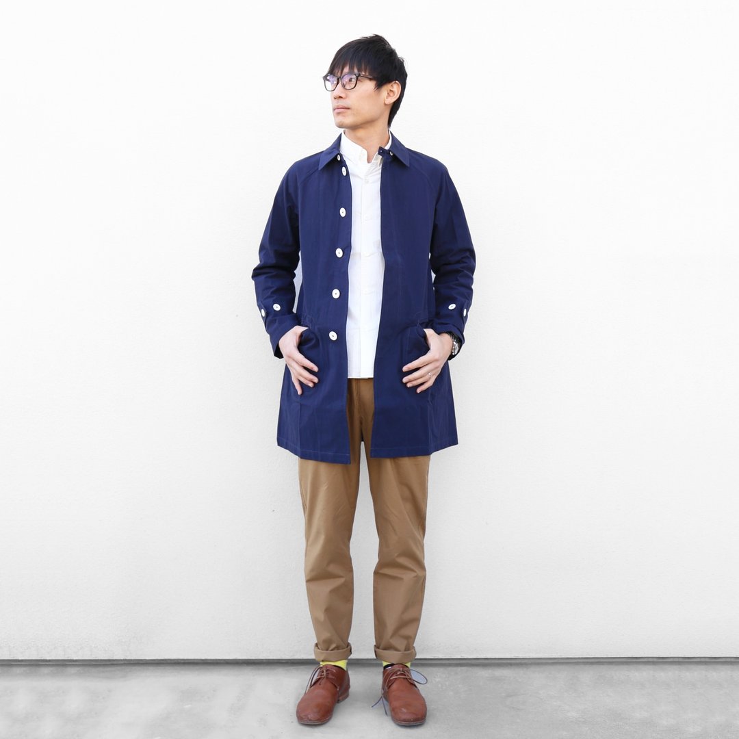深蓝色超高密度棉质翻领外套・男女都可穿 size2 - 男装外套 - 棉 蓝色