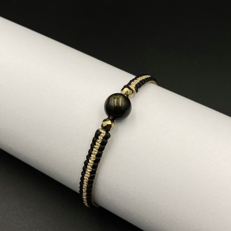 Gold Obsidian Lucky Stone Macrame Bracelet (Black-Gold Tone Stylish) - 手链/手环 - 其他材质 金色