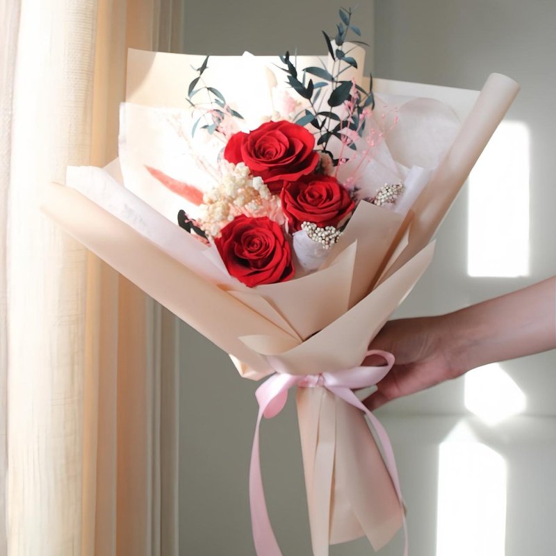 永恒玫瑰│3朵永生红玫瑰花束 情人节花束 干燥花 永生花 - 干燥花/捧花 - 植物．花 