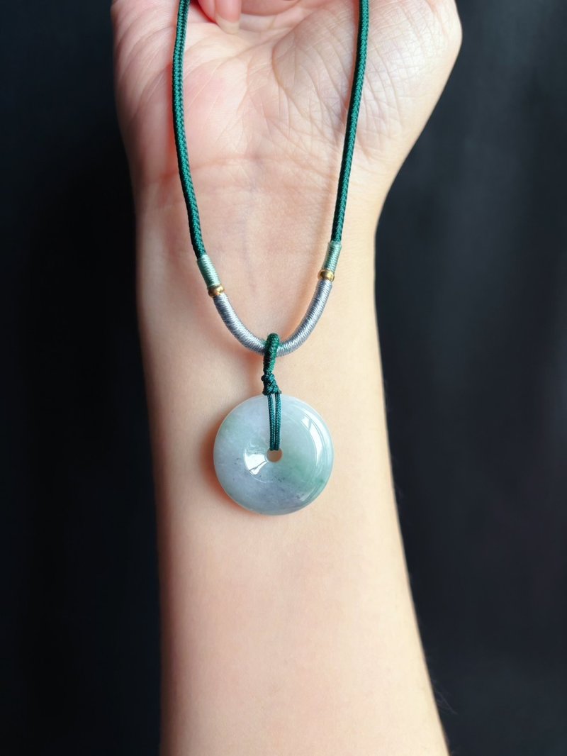 天然缅甸玉翡翠 绿底冰飘兰花 平安扣 项链 礼物 长辈礼 生日 - 项链 - 玉石 绿色