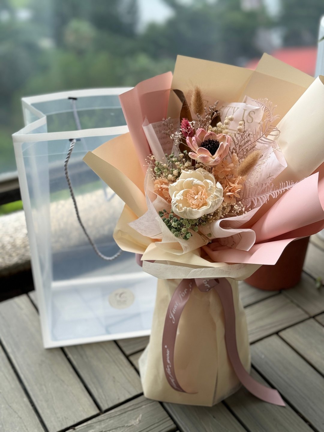 毕业花束 母亲节花束 谢师花束 附提袋 - 干燥花/捧花 - 植物．花 粉红色