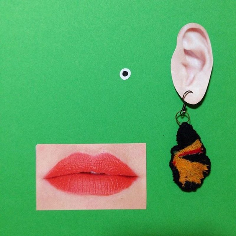 孔雀羽毛 古布料耳环 - 耳环/耳夹 - 聚酯纤维 黑色