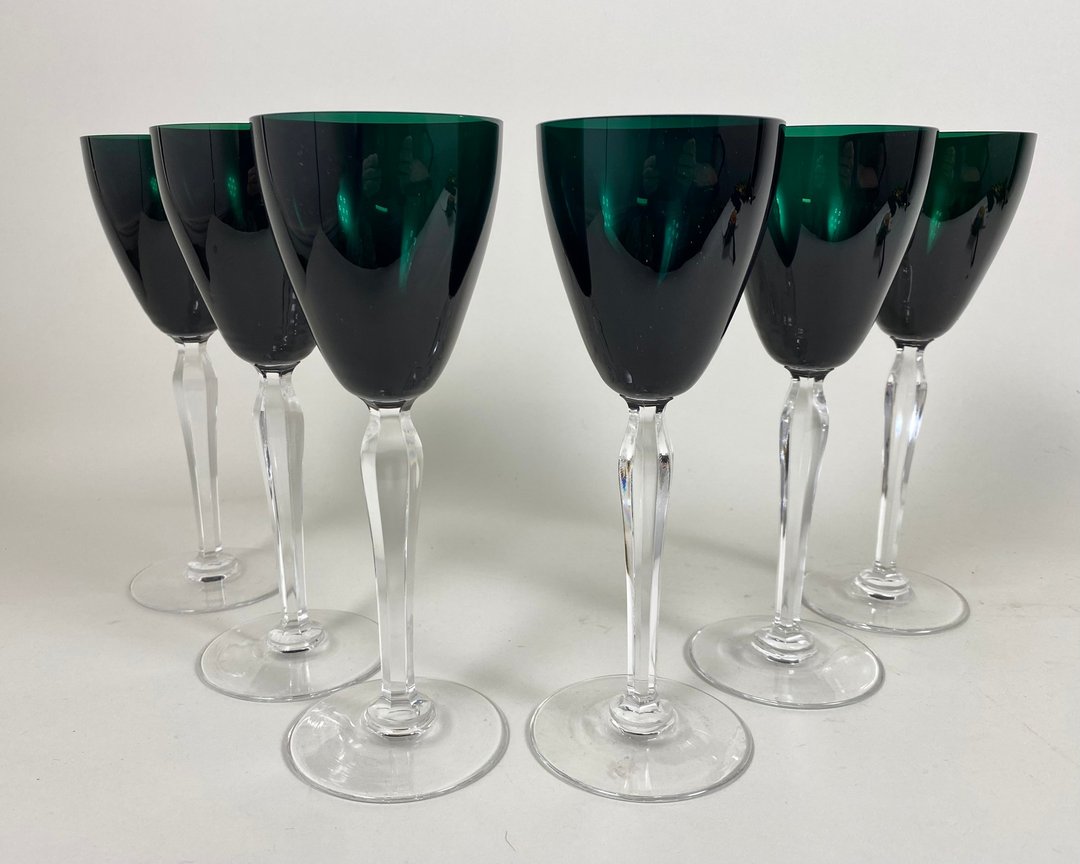 复古酒杯 翡翠绿水晶 罕见德国 20 世纪 70 年代 6 件 - 酒杯/酒器 - 水晶 绿色