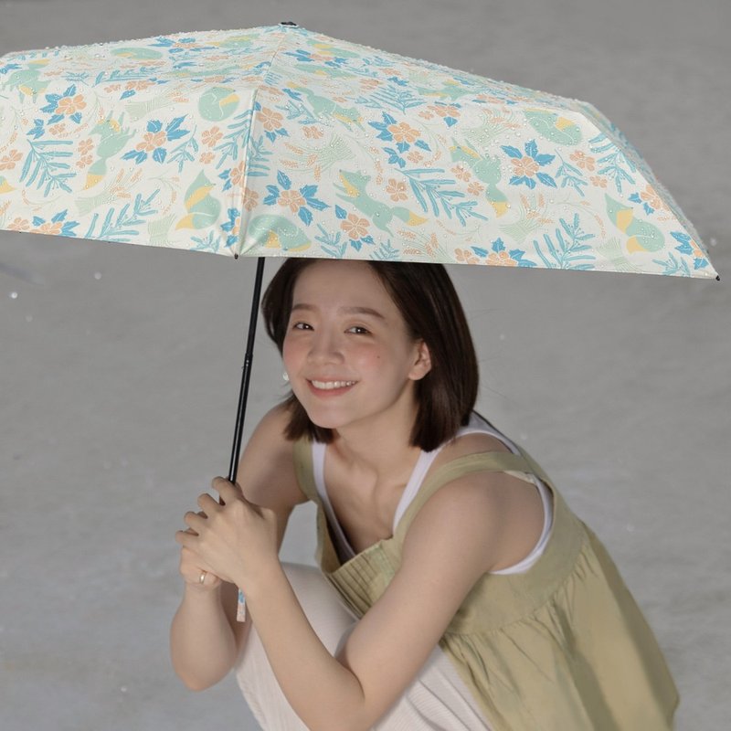 【rento】碳纤轻量黑胶晴雨伞-稻荷狐狸 - 雨伞/雨衣 - 碳纤维 黄色