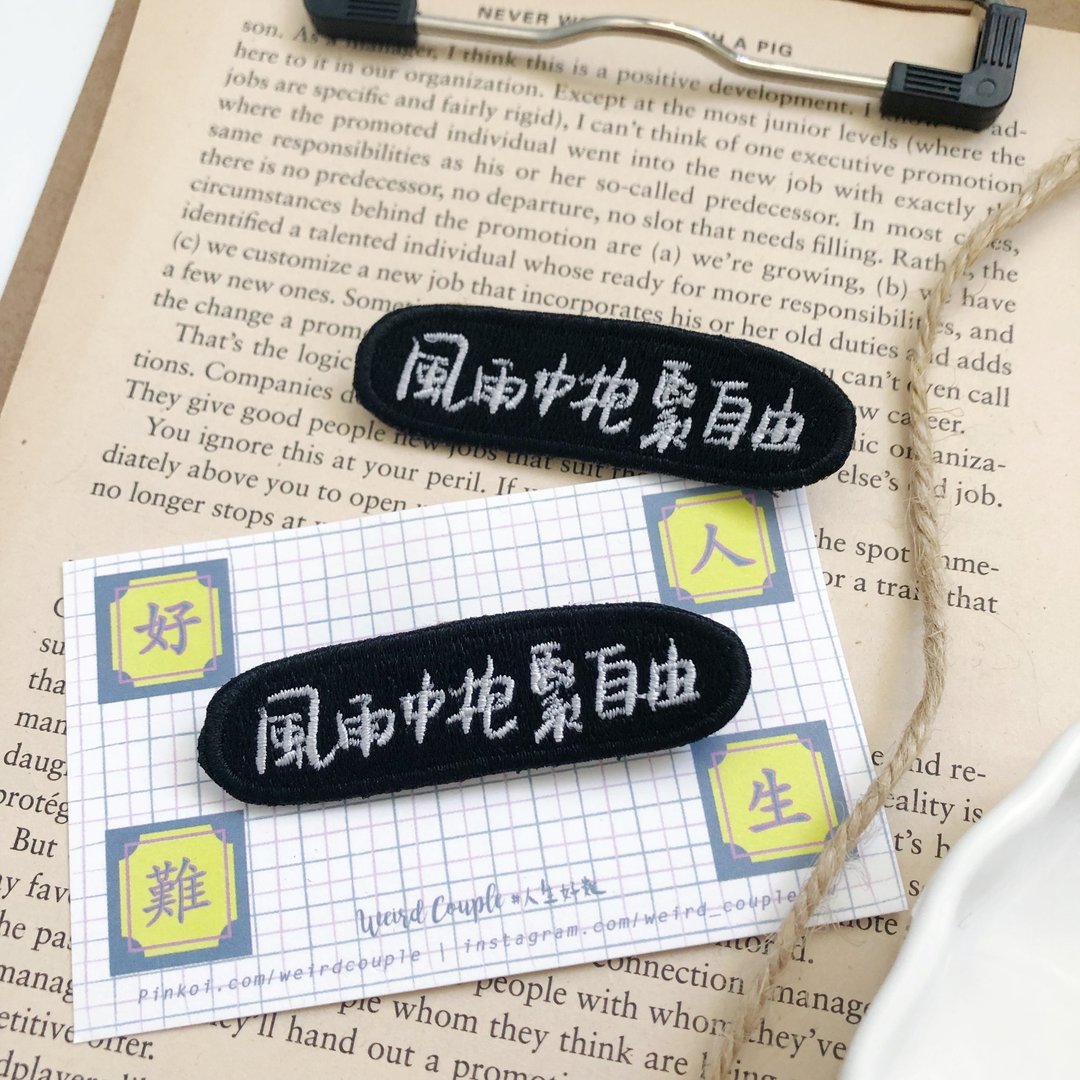 风雨中抱紧自由 语录刺绣胸针或绣片一个 - 胸针 - 绣线 多色