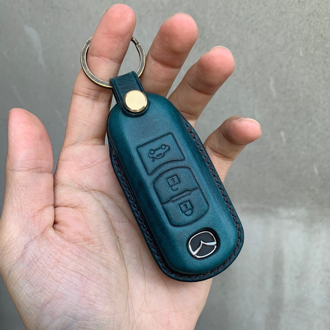Mazda 磨砂油蜡 Mazda5 Mazda6 CX3 CX30 CX5 CX9 钥匙皮套 - 钥匙链/钥匙包 - 真皮 黄色