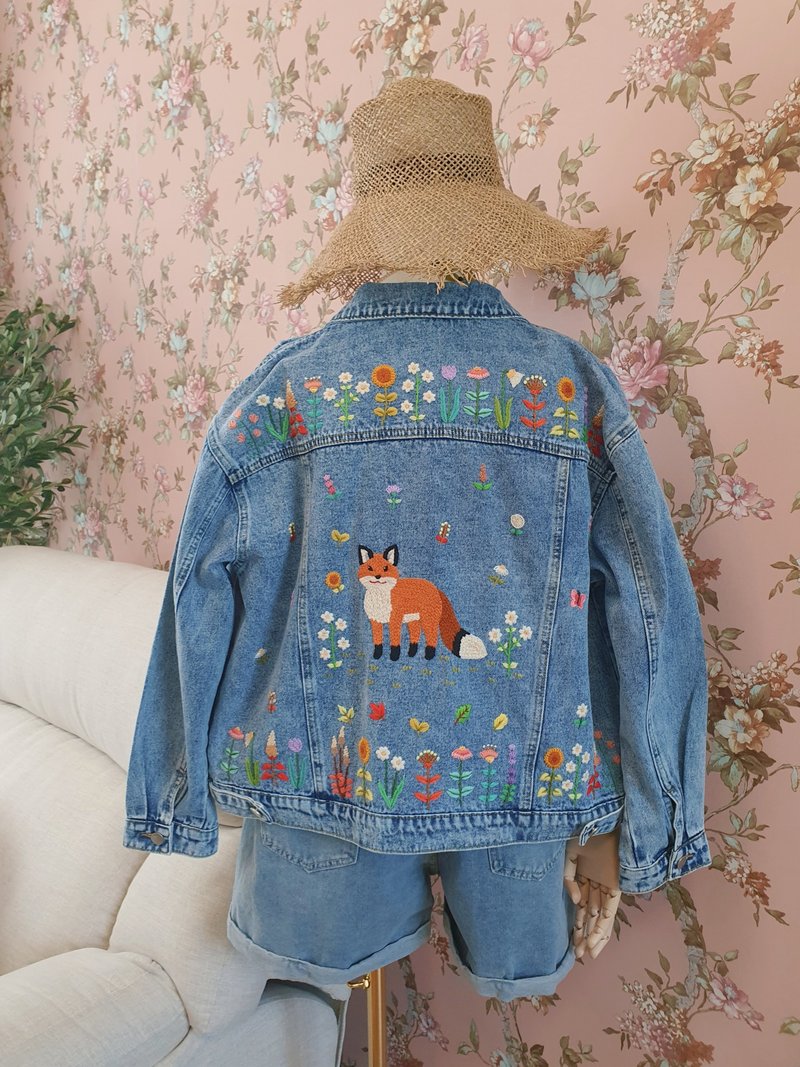 手工刺绣夹克、棉面料、墨西哥、墨西哥、花卉、骷髅 - 女装休闲/机能外套 - 绣线 蓝色