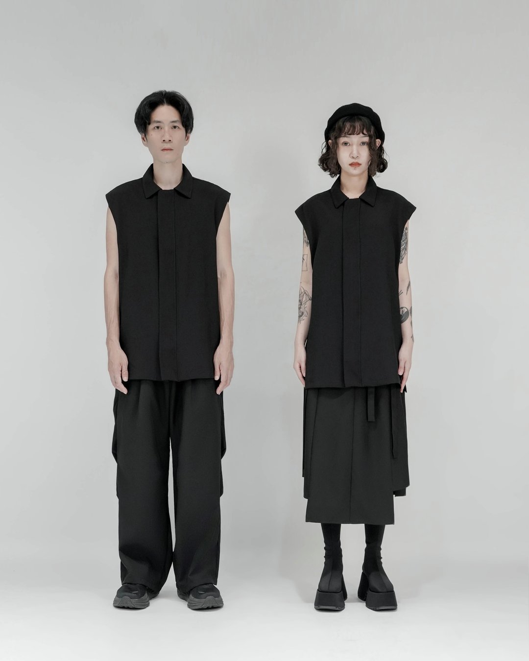 MUKK DESIGN 拉链素面无袖上衣 - 男装背心 - 聚酯纤维 黑色