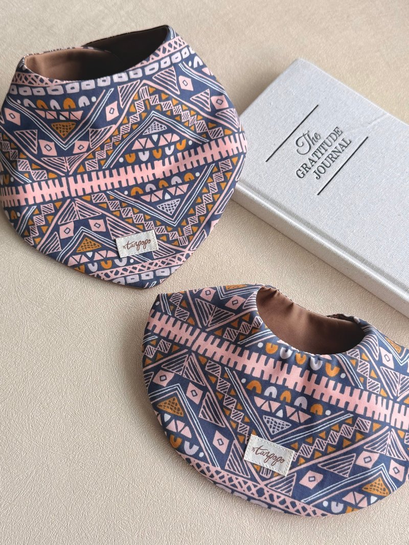 Tanpopo 手作宝宝小物 | 部落图腾系列围兜 - 围嘴/口水巾 - 棉．麻 卡其色