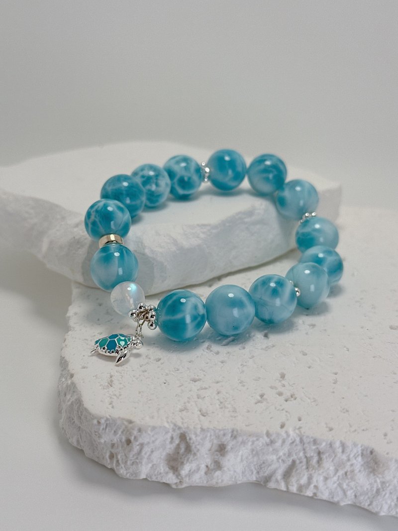 亚特兰蒂斯之石— 海纹石拉利马石 x 马达加斯加月亮水晶手链 - 手链/手环 - 水晶 蓝色