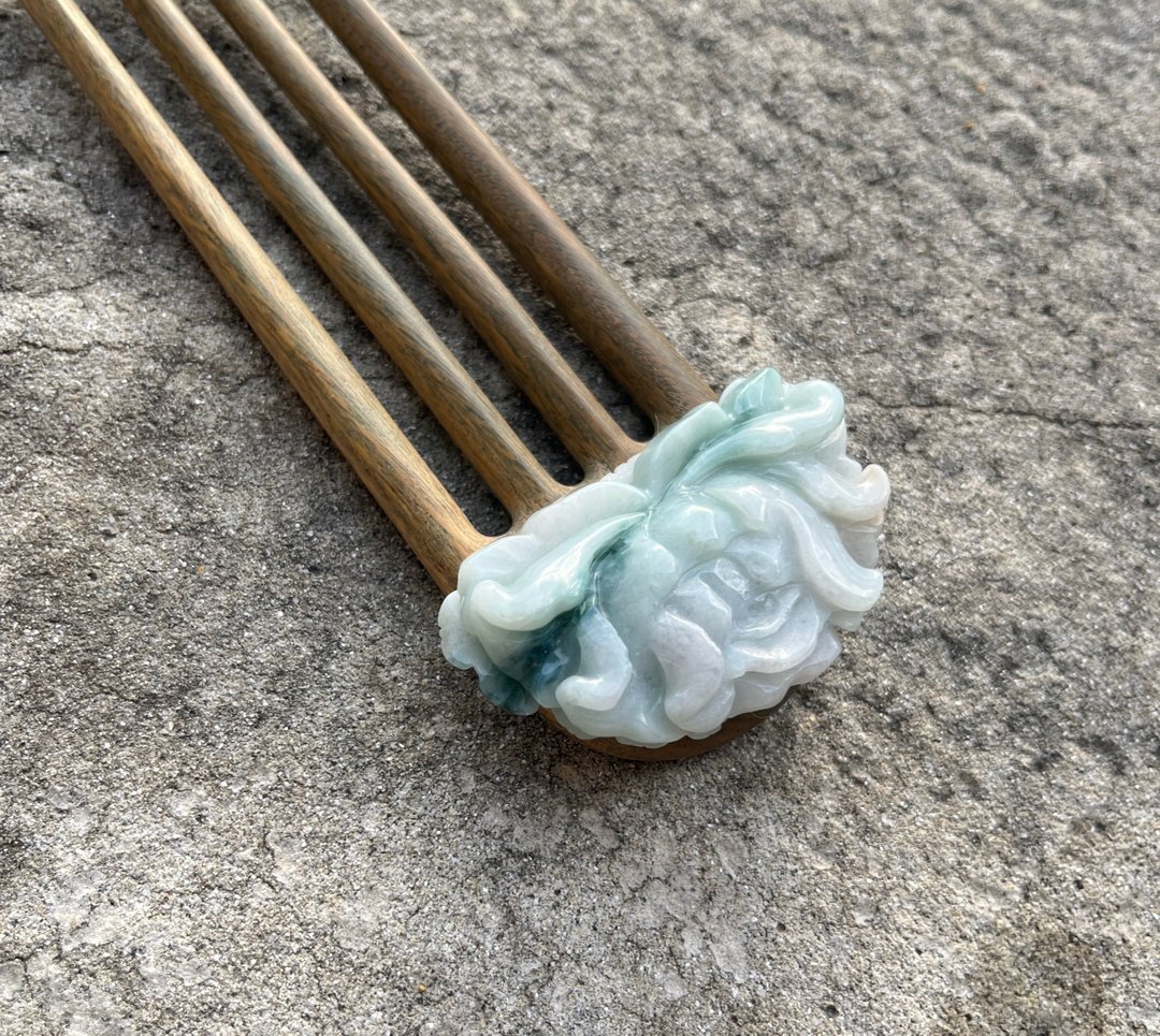 挽天华 Tongling木温-淡青翡翠牡丹女神设计绿檀木簪发饰 - 发饰 - 塑料 粉红色