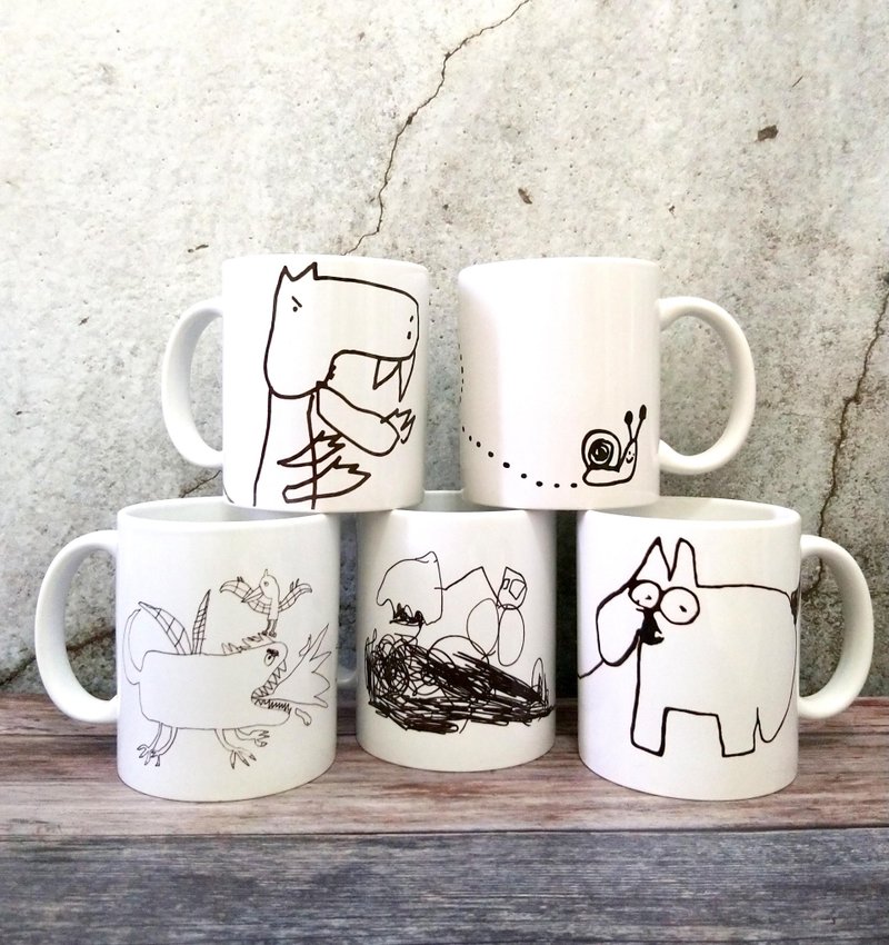 【定制化礼物】(定制商品)黑白线条涂鸦马克杯 - 咖啡杯/马克杯 - 陶 黑色