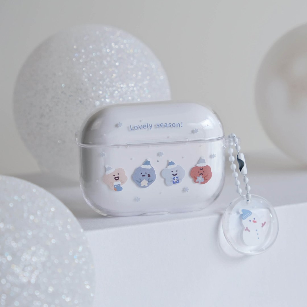 蓝色圣诞-AirPods1/2/3/4/Pro/Pro2/Pro3 韩国连体耳机壳 - 耳机收纳 - 塑料 透明