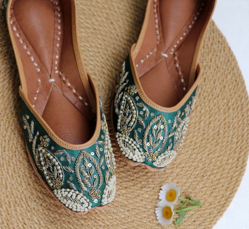 【翠微】印度风情/手工细腻真皮鞋 - 女款休闲鞋 - 真皮 绿色