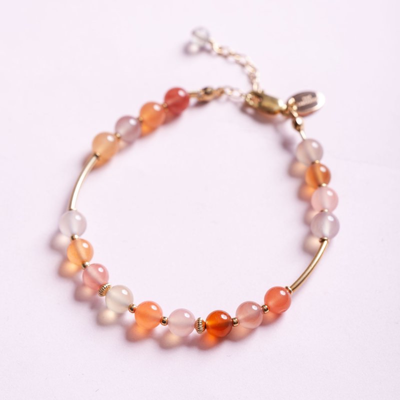 盐源玛瑙手链| 14k包金 天然石水晶定制化礼物 - 手链/手环 - 半宝石 橘色