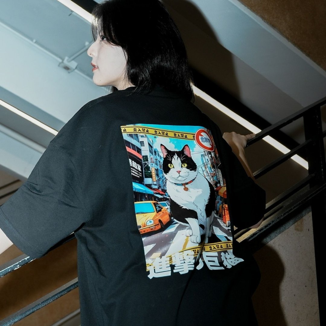 【CREEPS】进击の巨猫 V2 宽松重磅印花T恤 210g - 男装上衣/T 恤 - 棉 多色