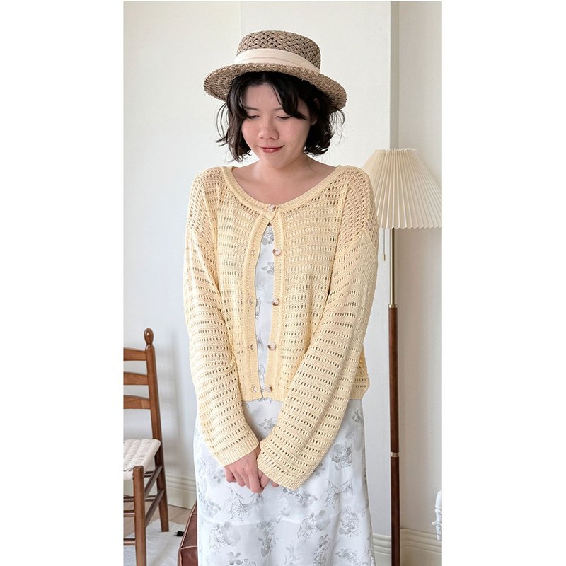 witharch法式前后穿扣衫-淡黄 - 女装上衣 - 其他人造纤维 黄色
