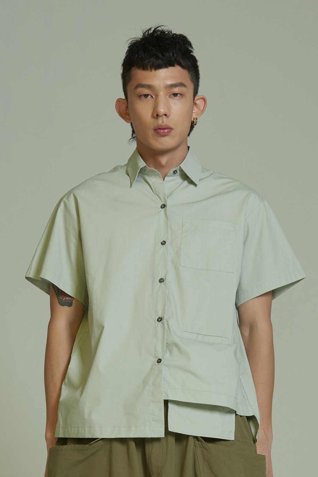 口袋下摆设计衬衫 #9251 - 男装衬衫 - 其他材质 黑色