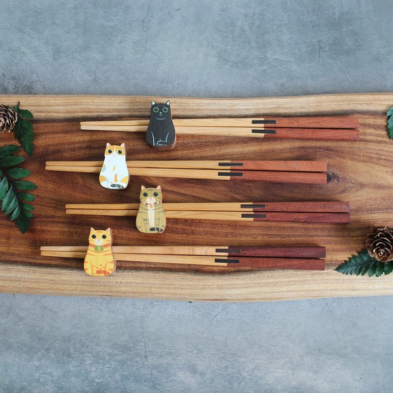 限量猫咪情深手感拼接筷-环保木筷/筷架/婚礼小物 - 筷子/筷架 - 木头 多色