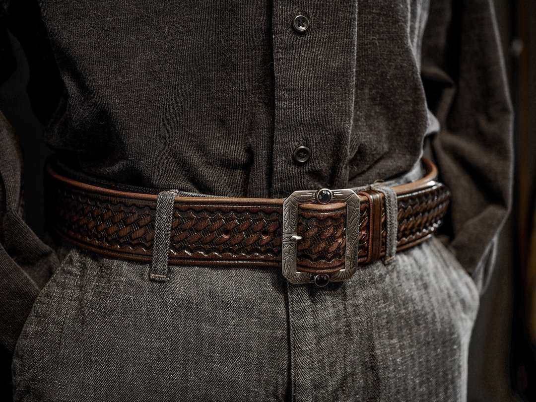 Tooled Leather Belt 篮纹茶芯皮革腰带 - 茶芯旧化 - 皮带/腰带 - 真皮 咖啡色