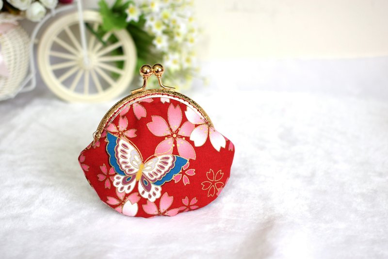 口金包-和风红 - 零钱包 - 棉．麻 红色