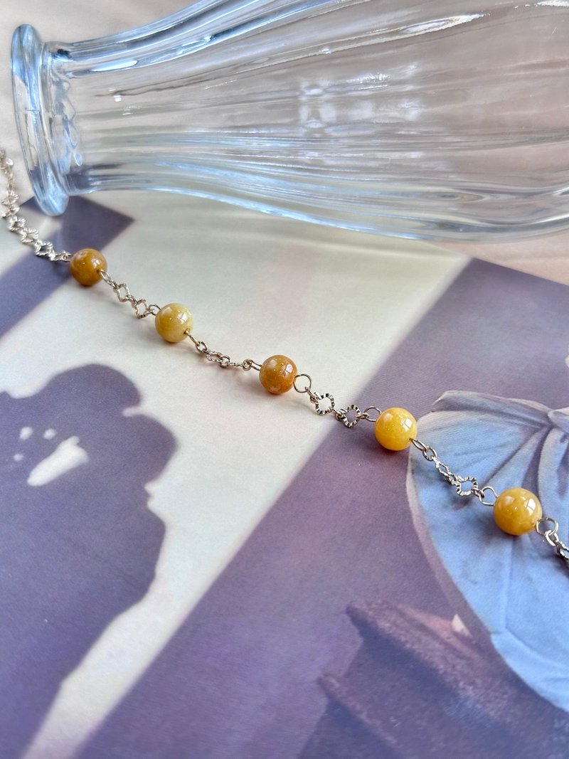 冰黄翡圆玉14K包金手链  玉  |天然缅甸翡翠 - 手链/手环 - 玉石 金色