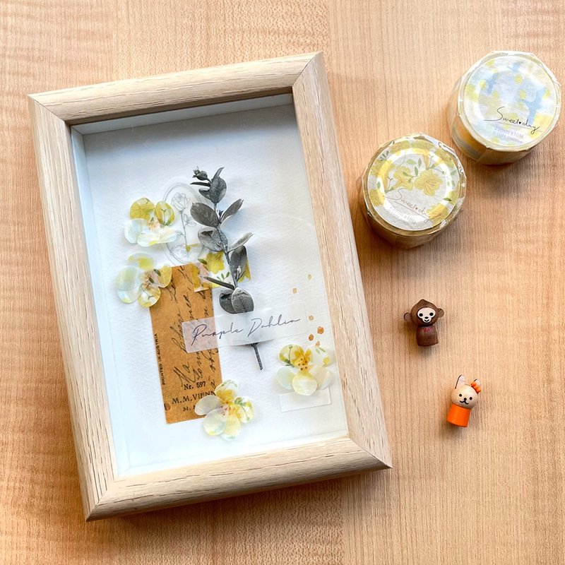 手作拼贴体验 | 纸胶带拼贴卡片画材料包-纸花浪漫 - 木工/竹艺/纸艺 - 其他材质 橘色